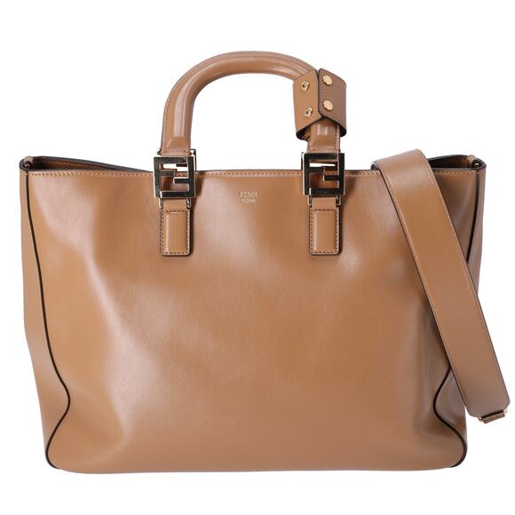 FENDI FF Tote Tote Bag 8BH368 Brown Leather - Picture 1 of 8